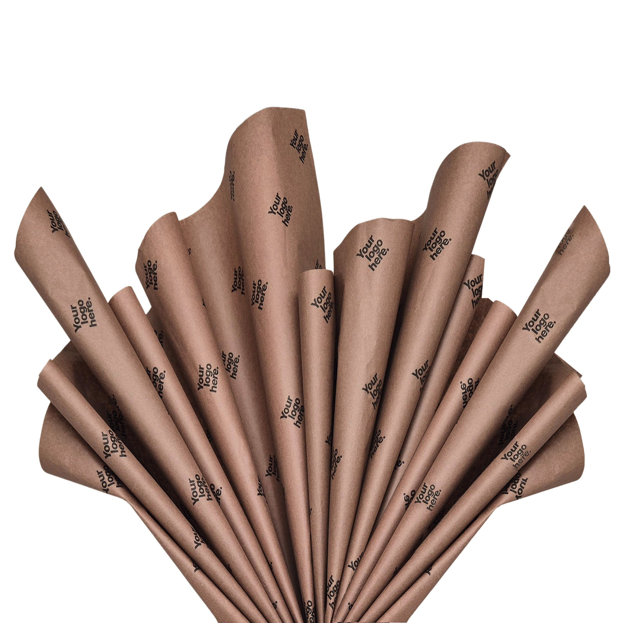 Custom tissue paper brown, fan arrangement, 28gsm – size 50x75cm