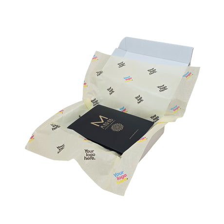 Custom tissue paper ivory, arranged in a transport box, 17gsm – size 50x75cm