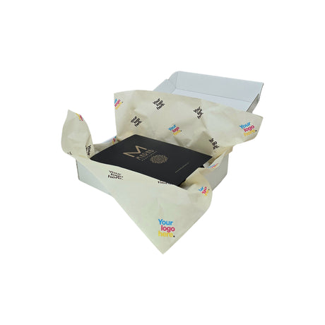Custom tissue paper ivory, arranged in a transport box, 28gsm – size 50x75cm