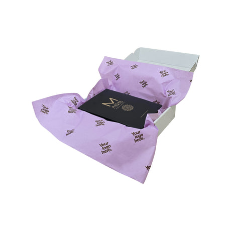 Custom tissue paper lavender, arranged in a transport box, 28gsm – size 50x75cm