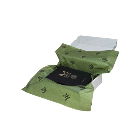 Custom tissue paper olive-green, arranged in a transport box, 17gsm – size 50x75cm