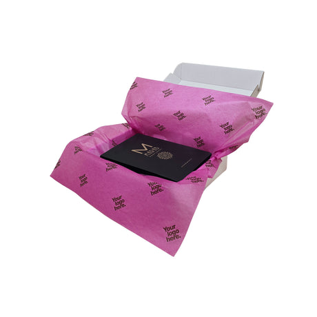 Custom tissue paper plum-purple, arranged in a transport box, 17gsm – size 50x75cm