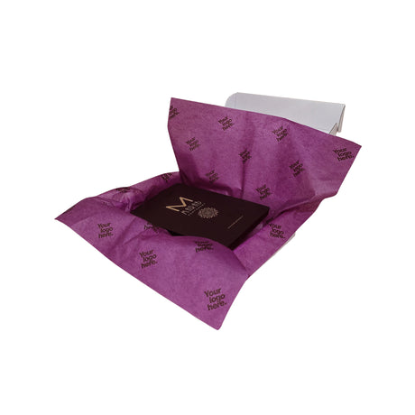 Custom tissue paper violet, arranged in a transport box, 17gsm – size 50x75cm