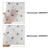 Custom tissue paper white, 17gsm vs 28gsm transparency comparison, size 50x75cm