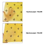 Custom tissue paper yellow, 17gsm vs 28gsm transparency comparison, size 50x75cm