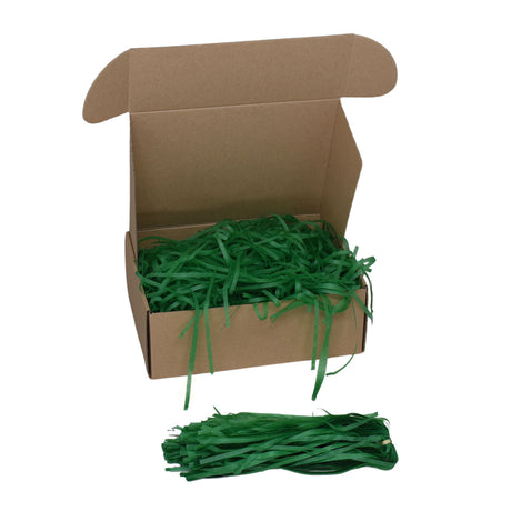 Evergreen  tissue paper shred filler shown in a brown box