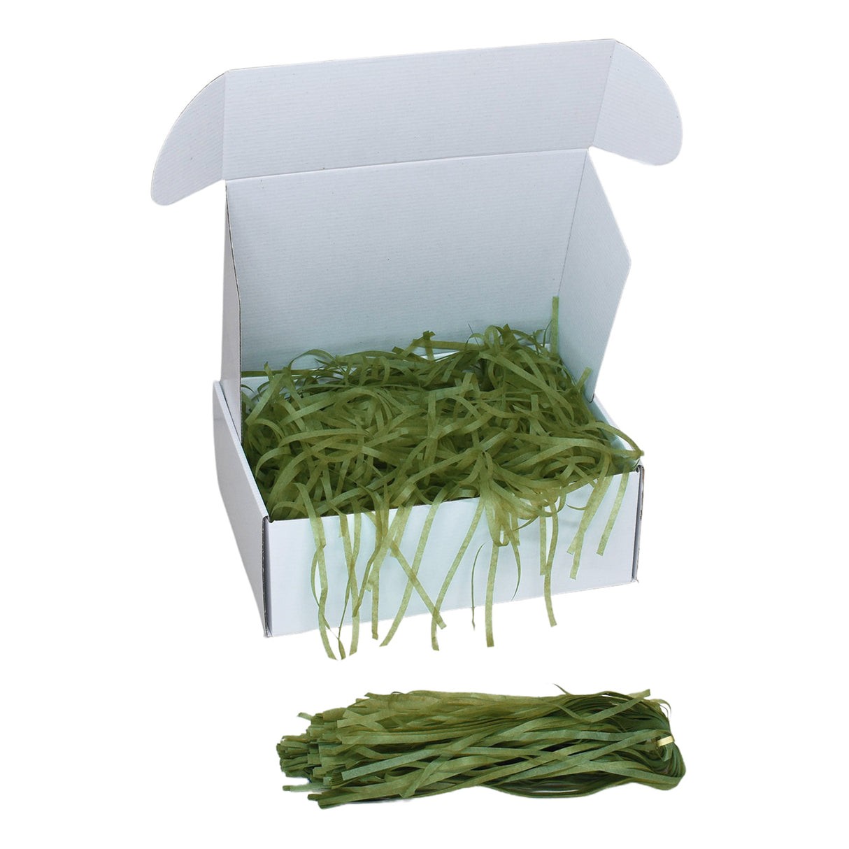 Oliven tissue shred filler displayed in a white gift box