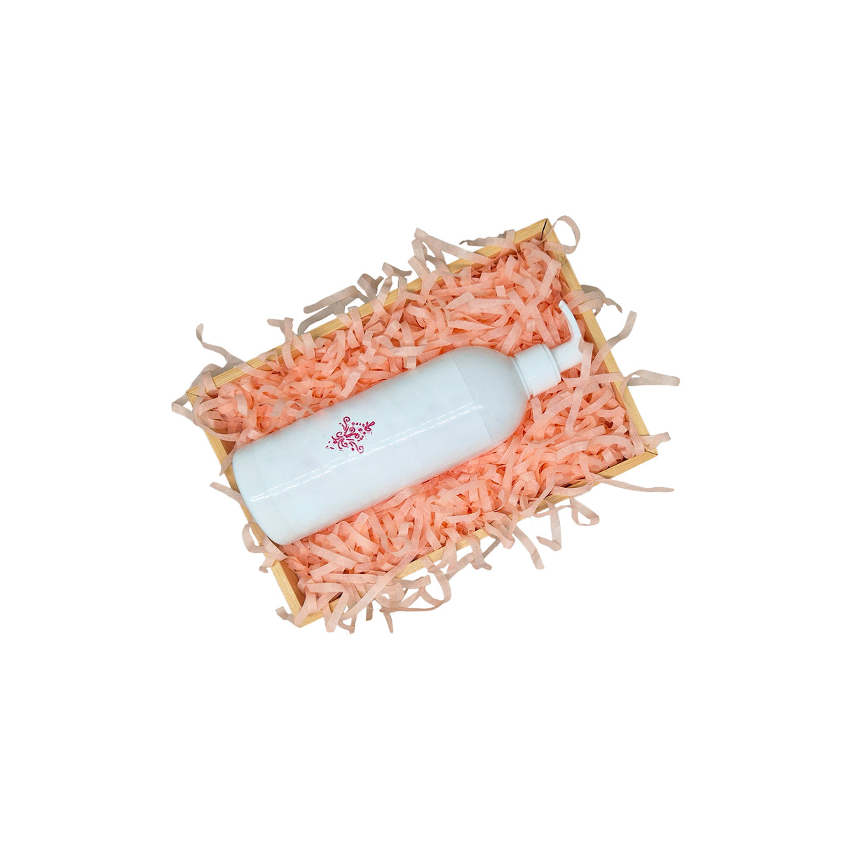 Peach tissue paper filling presented in a natural gift box