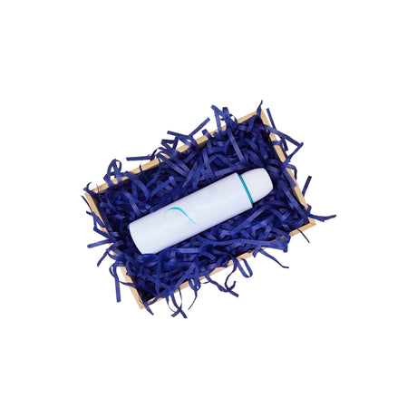 Royal blue tissue paper filling presented in a natural gift box