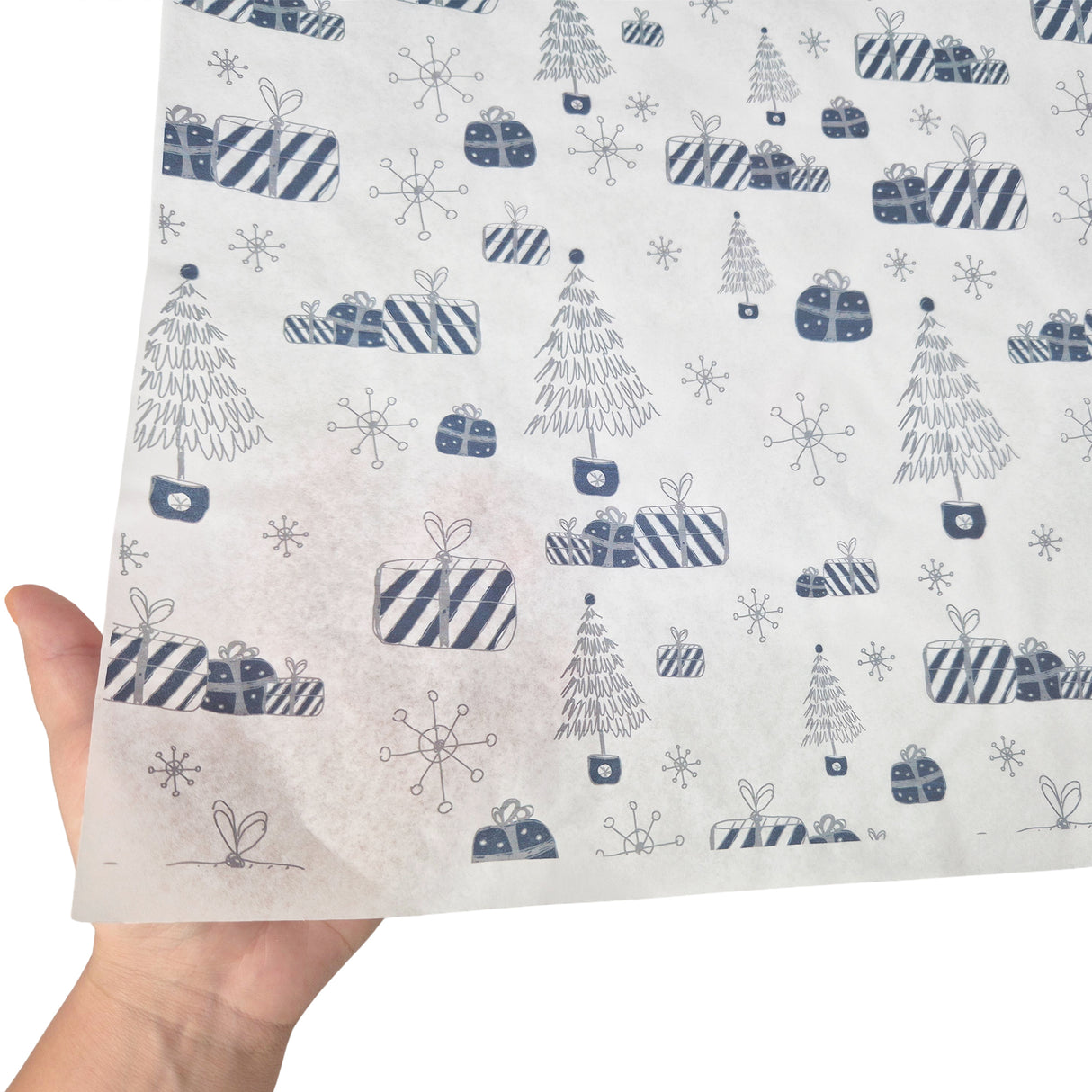 Tissue paper Blue Snow Glow Christmas, texture and transparency, 28gsm – size 50x75cm