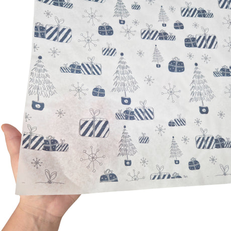 Tissue paper Blue Snow Glow Christmas, texture and transparency, 28gsm – size 50x75cm