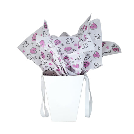 Tissue paper Flying Hearts, placed in a paper bag, 17gsm – size 50x75cm