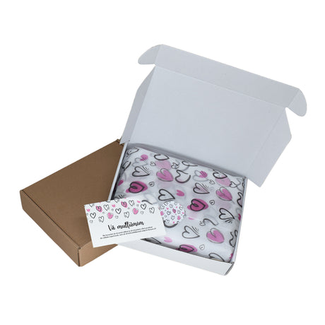 Tissue paper Flying Hearts, in shipping box with sticker and thank you card, 17gsm – size 50x75cm