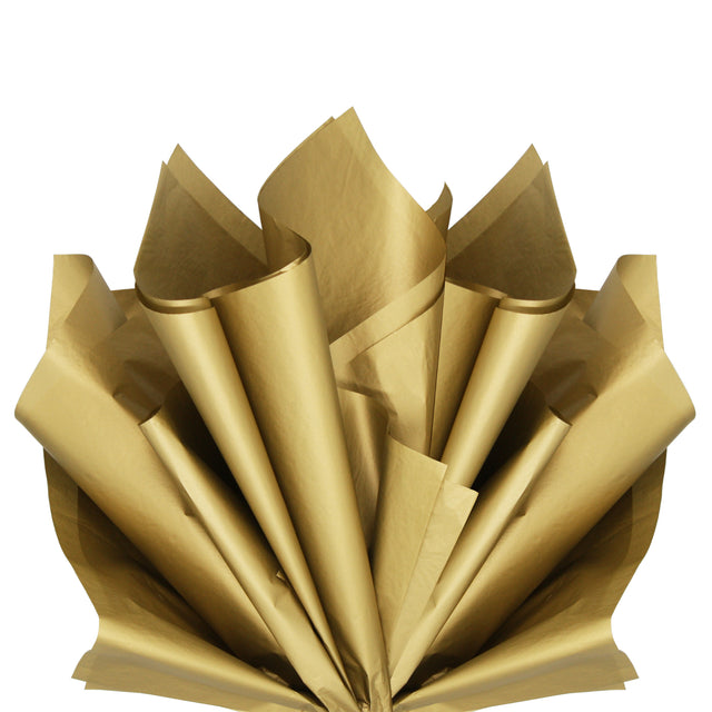 Plain tissue paper gold, fan arrangement, 17gsm – size 50x75cm