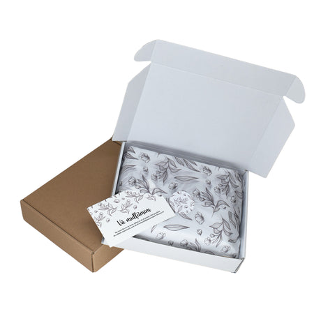 Tissue paper Graphite Garden, in shipping box with sticker and thank you card, 17gsm – size 50x75cm