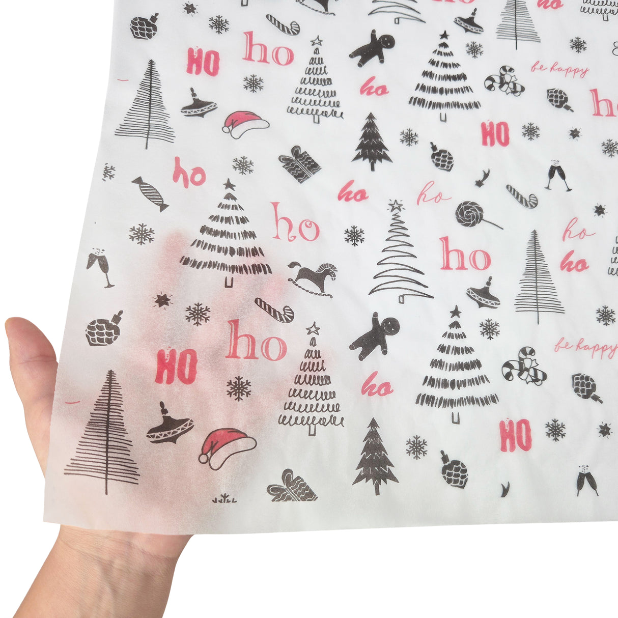 Tissue paper Ho Ho Fun Christmas, texture and transparency, 17gsm – size 50x75cm