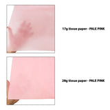 Plain tissue paper light-pink, 17gsm vs 28gsm transparency comparison, size 50x75cm