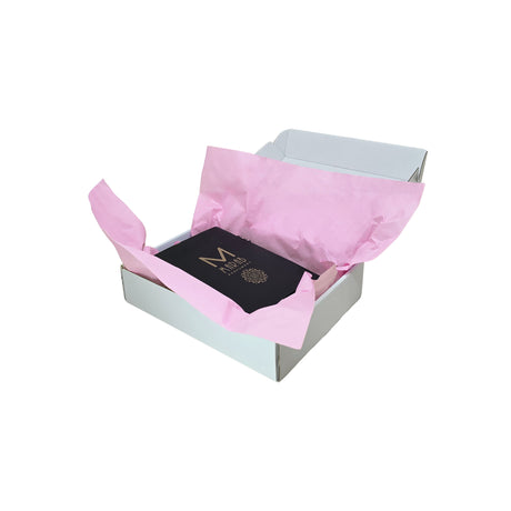 Plain tissue paper pastel-pink, arranged in a transport box, 28gsm – size 50x75cm