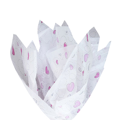Tissue paper Pink Heart Trails, fan arrangement, 17gsm – size 50x75cm