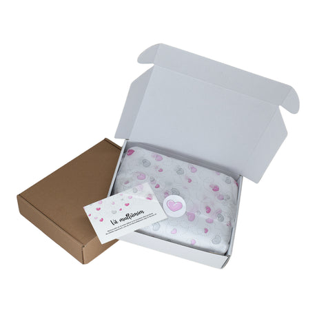 Tissue paper Pink Heart Trails, in shipping box with sticker and thank you card, 17gsm – size 50x75cm