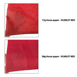 Plain tissue paper red, 17gsm vs 28gsm transparency comparison, size 50x75cm