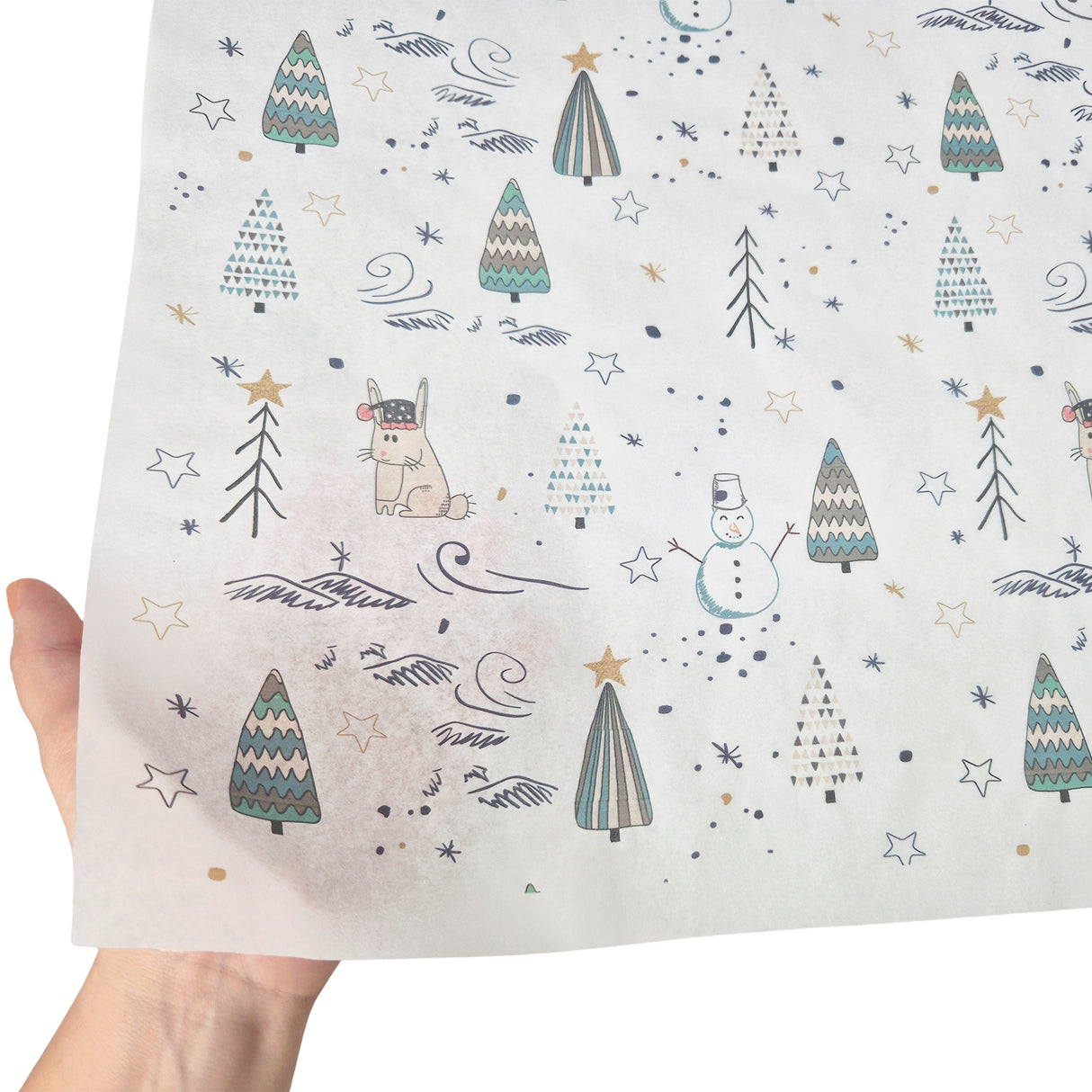 Tissue paper Snowy Friends Christmas, texture and transparency, 28gsm – size 50x75cm