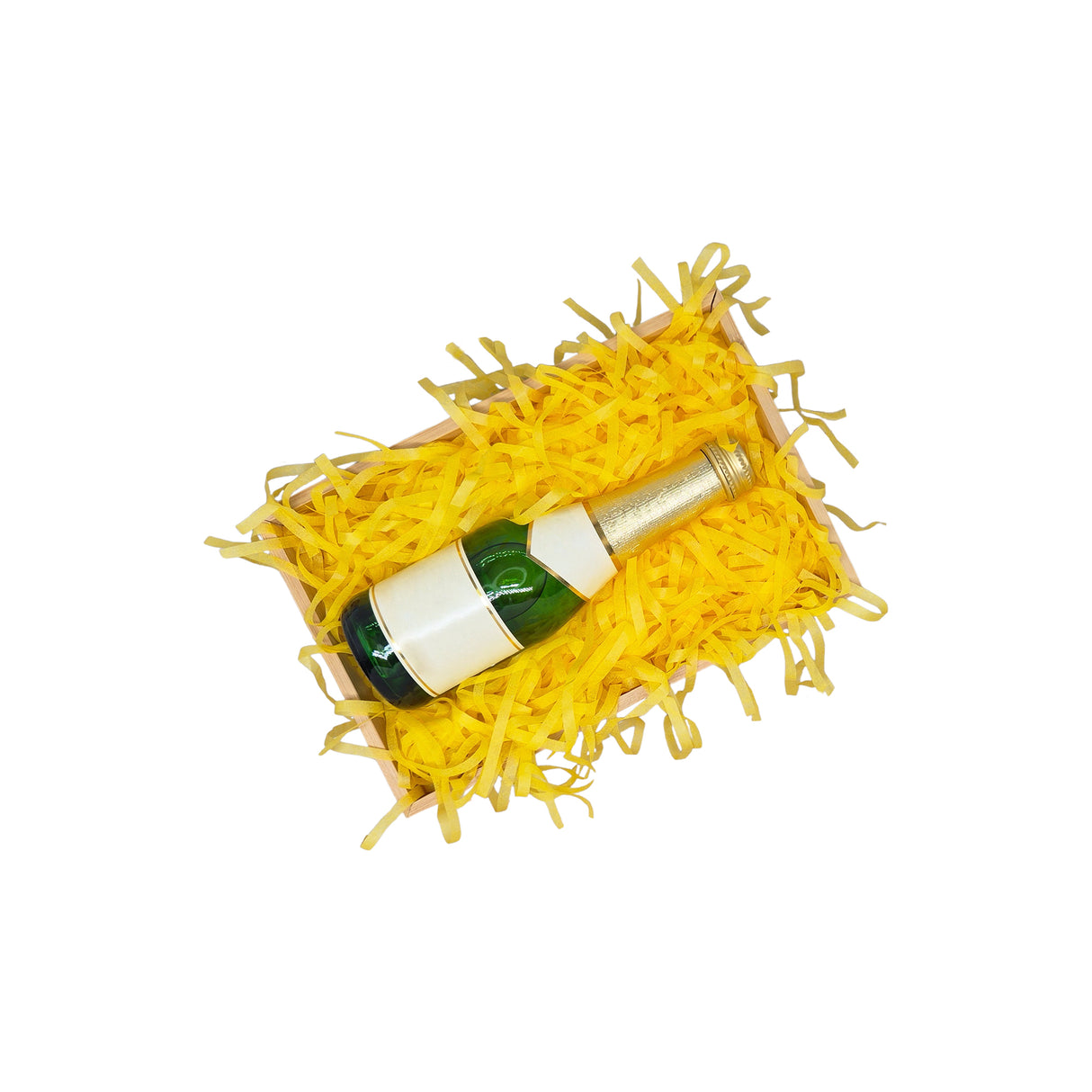 Yellow tissue paper filling presented in a natural gift box